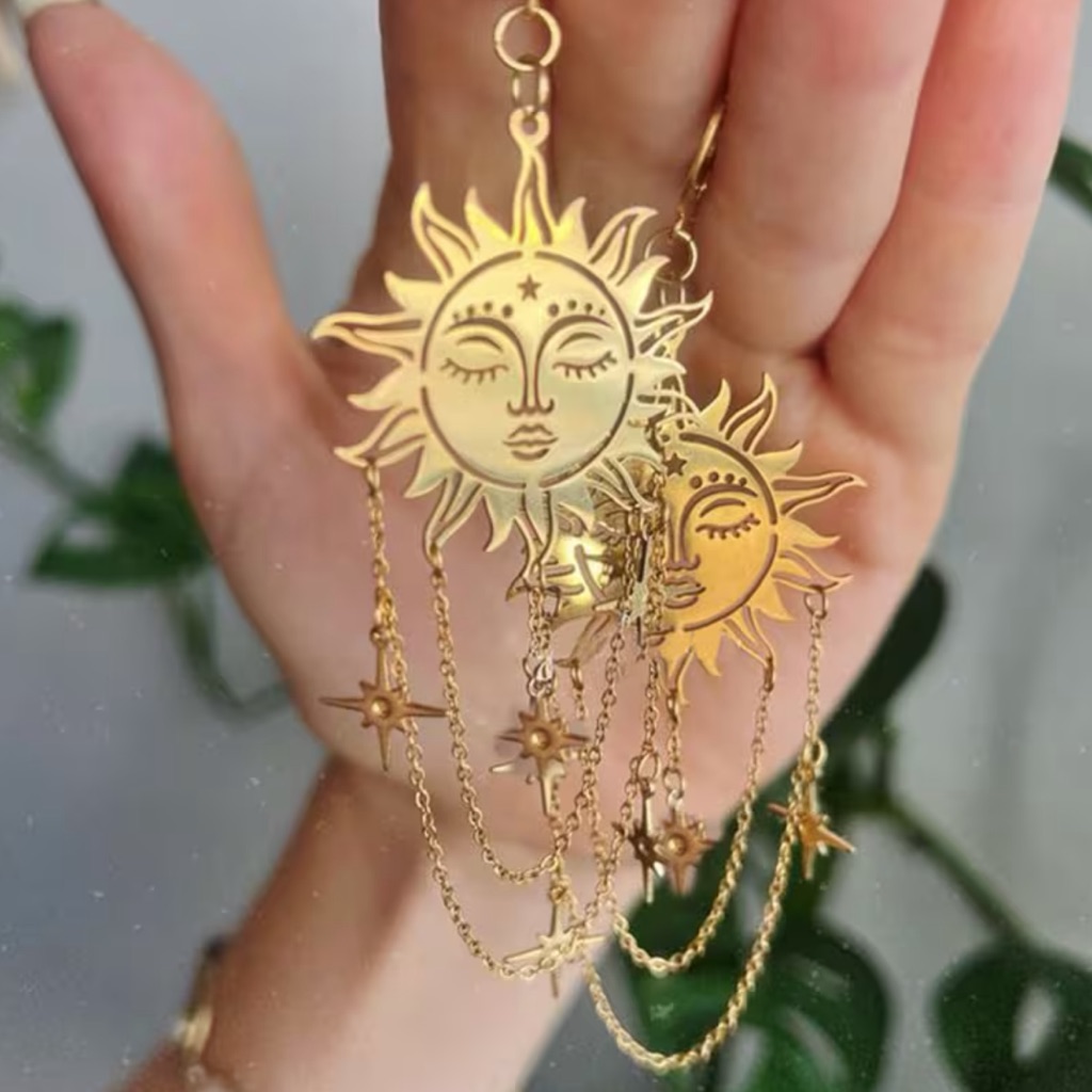 New! Gold Tassel Sun Star Aged Earrings (2810)